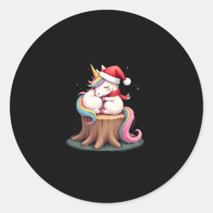 Cute Unicorn with Scarf Christmas Xmas Holiday T-S Classic Round Sticker