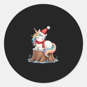 Cute Unicorn with Scarf Christmas Xmas Holiday T-S Classic Round Sticker
