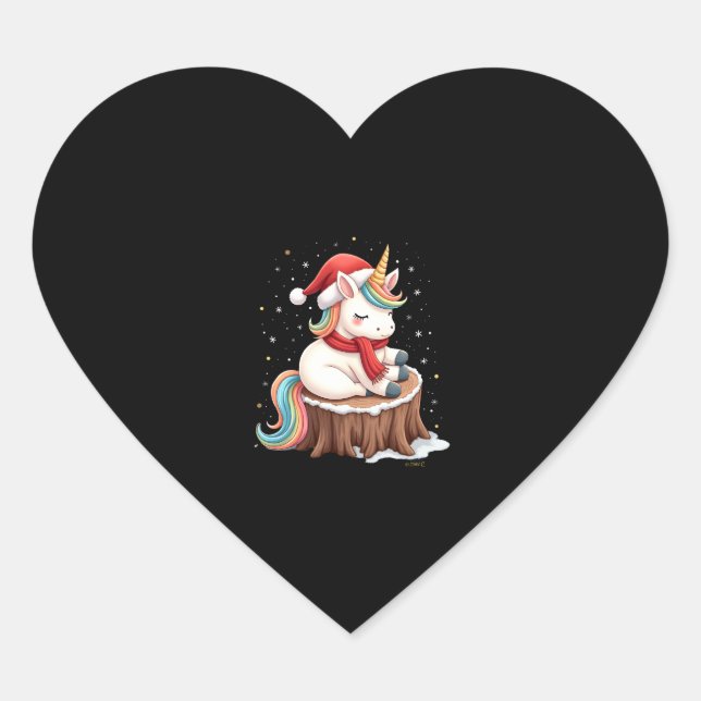 Cute Unicorn with Scarf Christmas Xmas Holiday T-S Heart Sticker (Front)