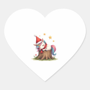 Cute Unicorn with Scarf Christmas Xmas Holiday T-S Heart Sticker