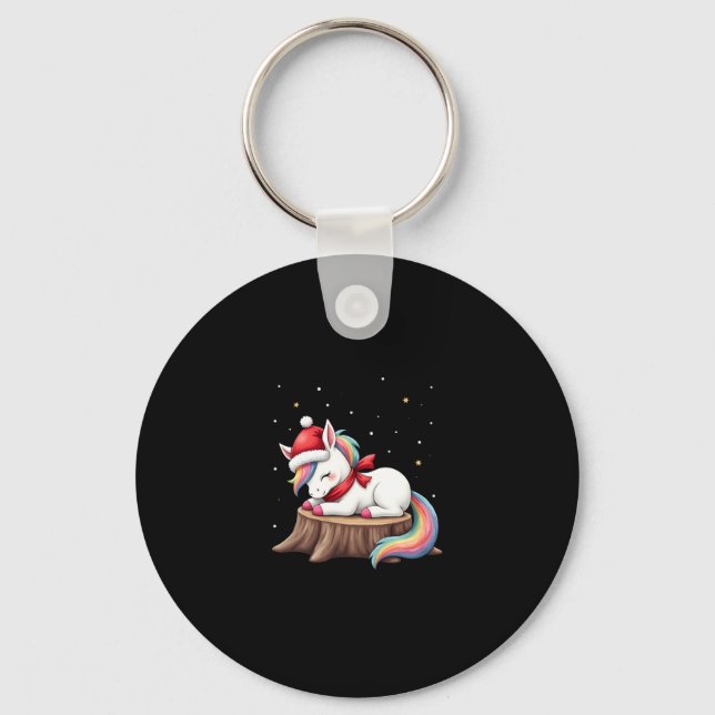 Cute Unicorn with Scarf Christmas Xmas Holiday T-S Key Ring (Front)