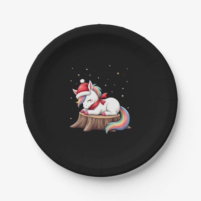 Cute Unicorn with Scarf Christmas Xmas Holiday T-S Paper Plate (Front)