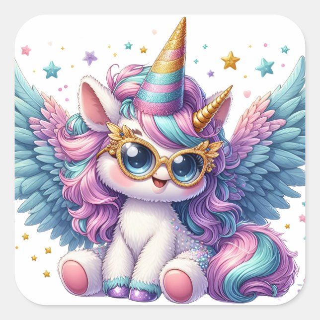 Cute Unicorn with Stars Sticker (Front)