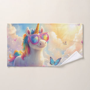 Cute Unicorn with Sunglasses: Magical and Fun Hand Towel