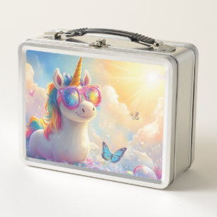 Cute Unicorn with Sunglasses: Magical and Fun Metal Lunch Box