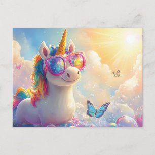 Cute Unicorn with Sunglasses: Magical and Fun Postcard