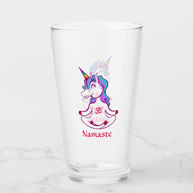 Cute Unicorn Zen Yoga Meditation Lotus Namaste Ohm Glass (Front)