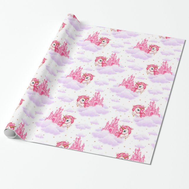 Cute Unicorns Christmas Wrapping Paper (Unrolled)
