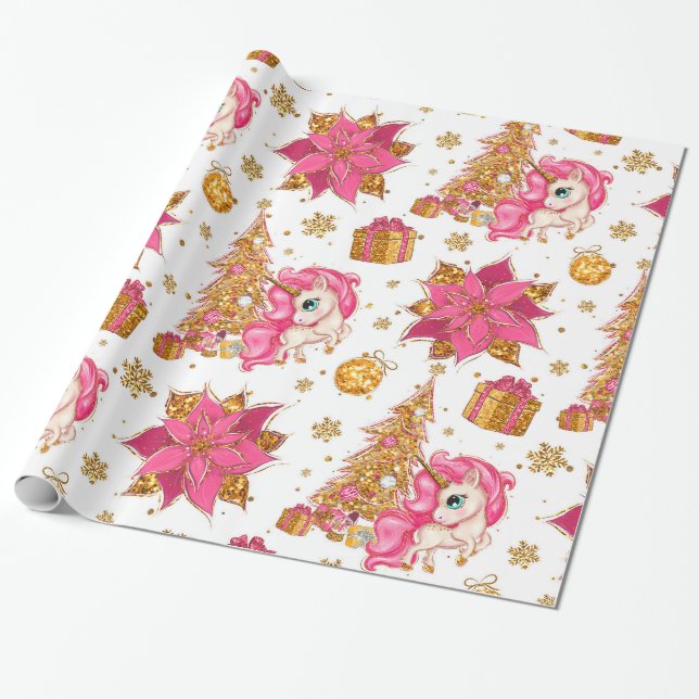 Cute Unicorns Christmas Wrapping Paper (Unrolled)