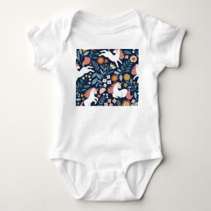 Cute Unicorns Floral Vintage Pattern Baby Bodysuit