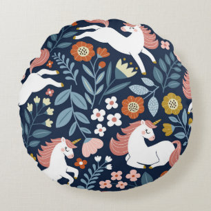 Cute Unicorns Floral Vintage Pattern Round Cushion