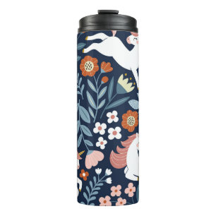 Cute Unicorns Floral Vintage Pattern Thermal Tumbler
