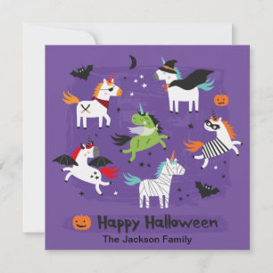 Cute Unicorns in Halloween Costumes Thank You Card