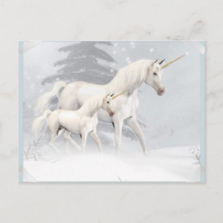 Cute Unicorns In Snow 1 Postcard