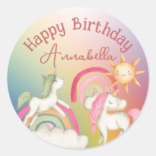 Cute Unicorns on a Rainbow Classic Round Sticker