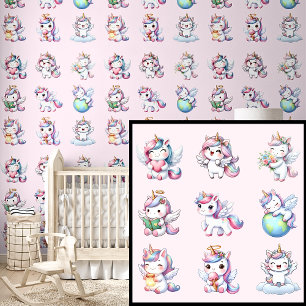 Cute Unicorns on Pink Wallpaper