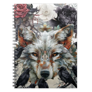 Cute Unique Boho Wolf Raven & Florals Notebook
