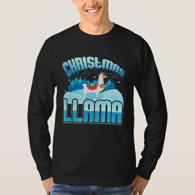 Cute Unique Christmas Llama Snow  Present T-Shirt (Front)