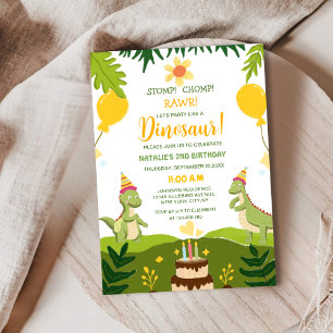 cute unique dinosaur kid's birthday invitation