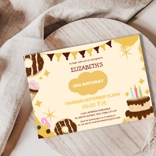 cute unique doughnut cake icecream kid's birthday invitation