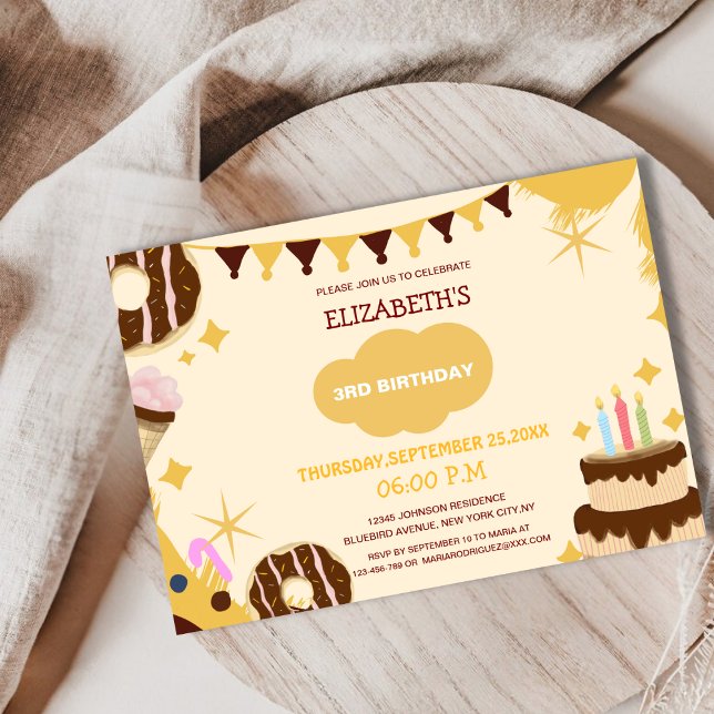 cute unique doughnut cake icecream kid's birthday invitation (Creator Uploaded)