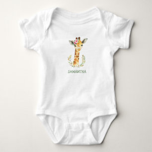 Cute unique giraffe boho and greenery girl or boy baby bodysuit
