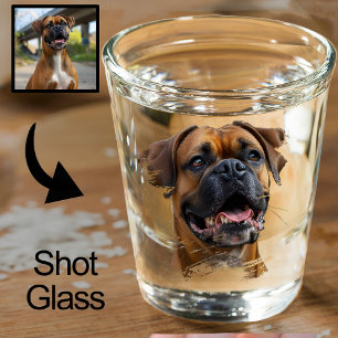 Cute Unique Gold Black Boxer Dog Dad Lover Photo Shot Glass