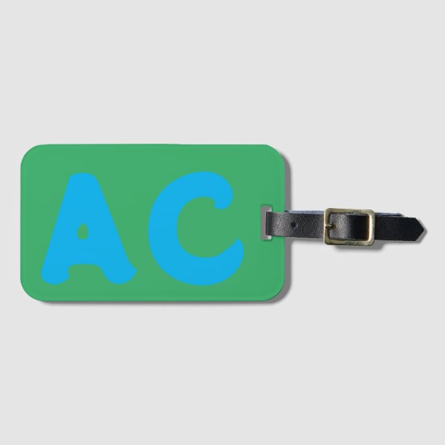 Cute Unique Initial Monogram Personalised Luggage Tag (Front Horizontal)