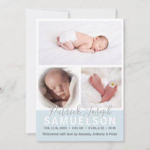 Cute Unique New Baby Birth BOY Collage 3 PHOTOS Announcement