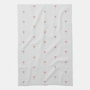 Cute Unique Pink Cocktail Pattern Grey Tea Towel