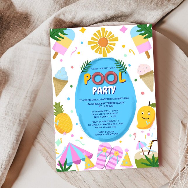 cute unique pool party kid's birthday invitation (Creator Uploaded)