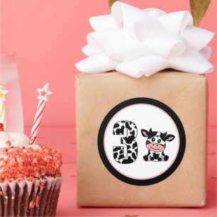 cute unisex age three Birthday cow  Classic Round Sticker