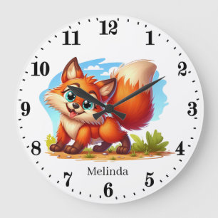 Cute unisex baby fox add name large clock