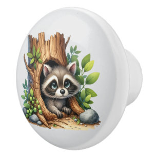 Cute unisex baby raccoon Nursery  Ceramic Knob