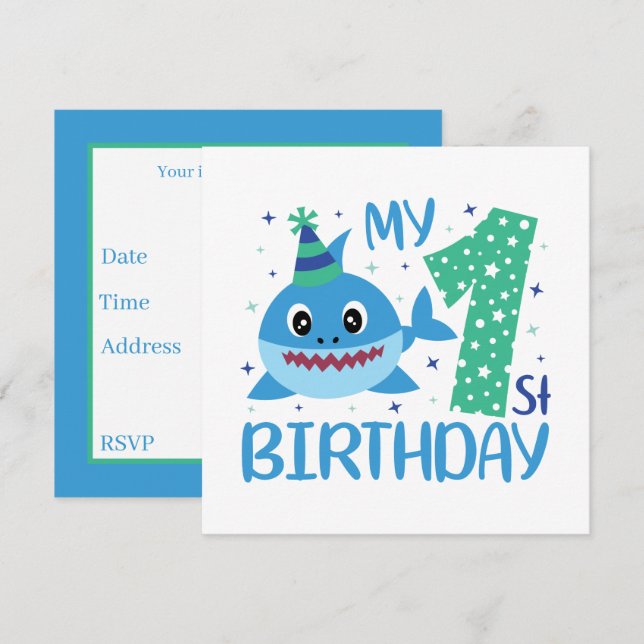 cute unisex baby shark First Birthday Invitation (Front/Back)