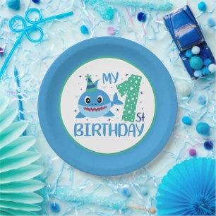 cute unisex baby shark First Birthday  Paper Plate