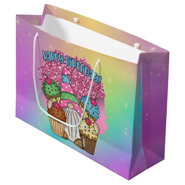 cute unisex Birthday gnome  Large Gift Bag (Front Angled)