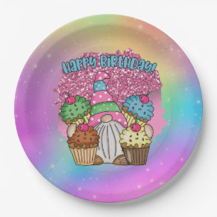 cute unisex Birthday gnome Paper Plate