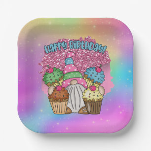 cute unisex Birthday gnome  Paper Plate