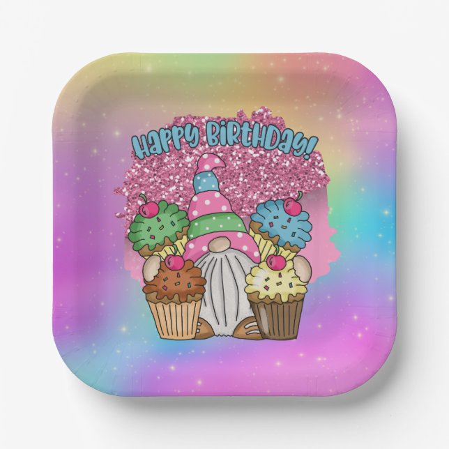 cute unisex Birthday gnome  Paper Plate (Front)