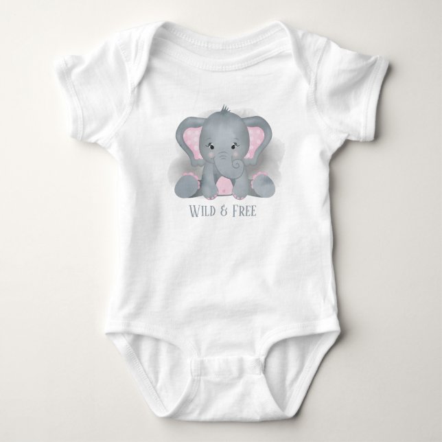 cute unisex elephant add text baby bodysuit (Front)