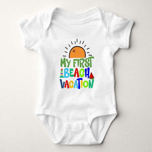 cute unisex first beach vacation  baby bodysuit (Front)