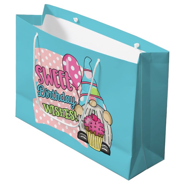 cute unisex gnome Birthday wishes  Large Gift Bag (Front Angled)