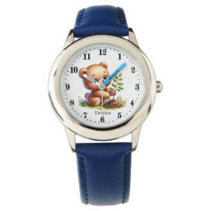 Cute unisex kids add name bear watch