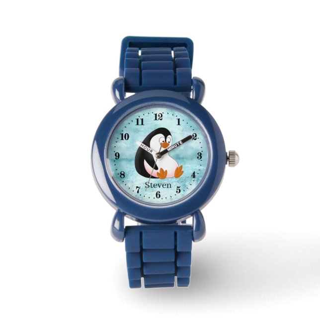 cute unisex kids penguin lovers add name watch (Front)