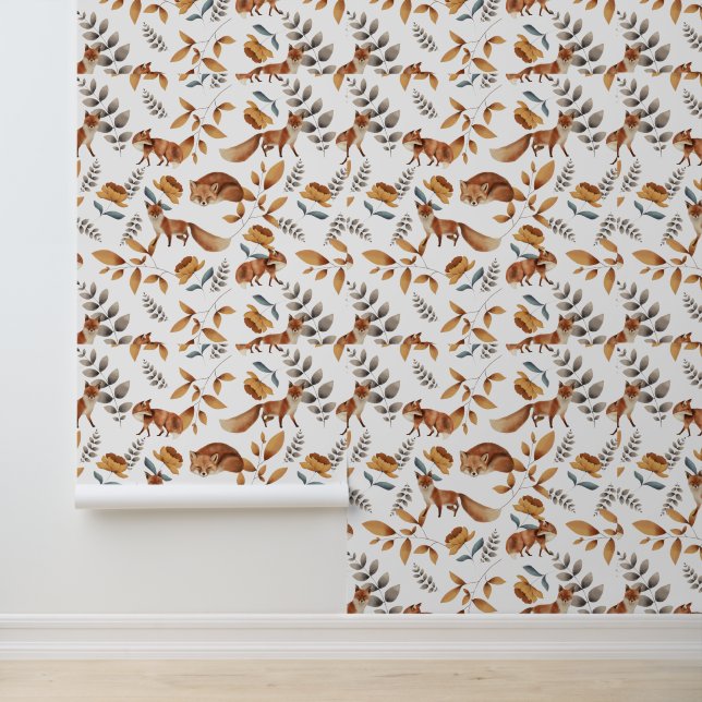 Cute unisex kids Woodland fox animals Wallpaper (Application)