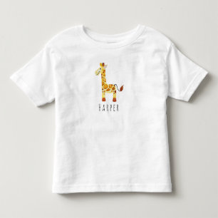 Cute Unisex Watercolor Giraffe Safari with Name Toddler T-Shirt