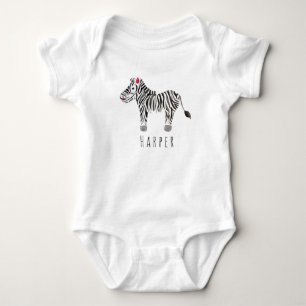 Cute Unisex Watercolor Zebra Safari with Name Baby Bodysuit
