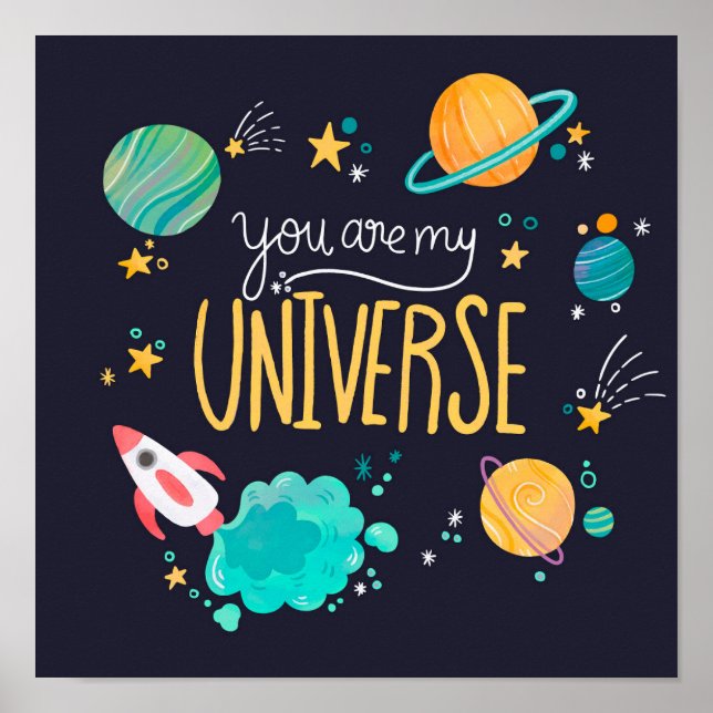 Cute Universe With Planets Poster (Front)