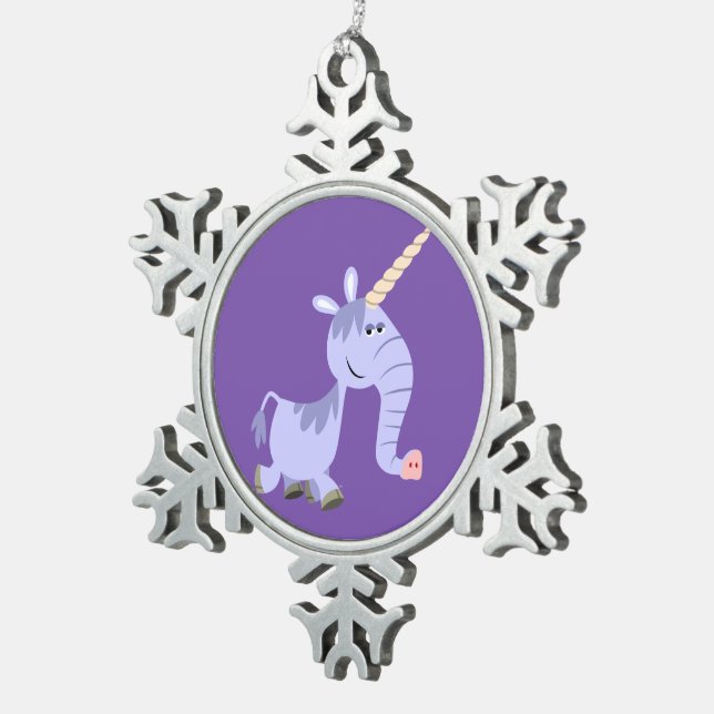 Cute Unusual Cartoon Unicorn Pewter Ornament (Right)